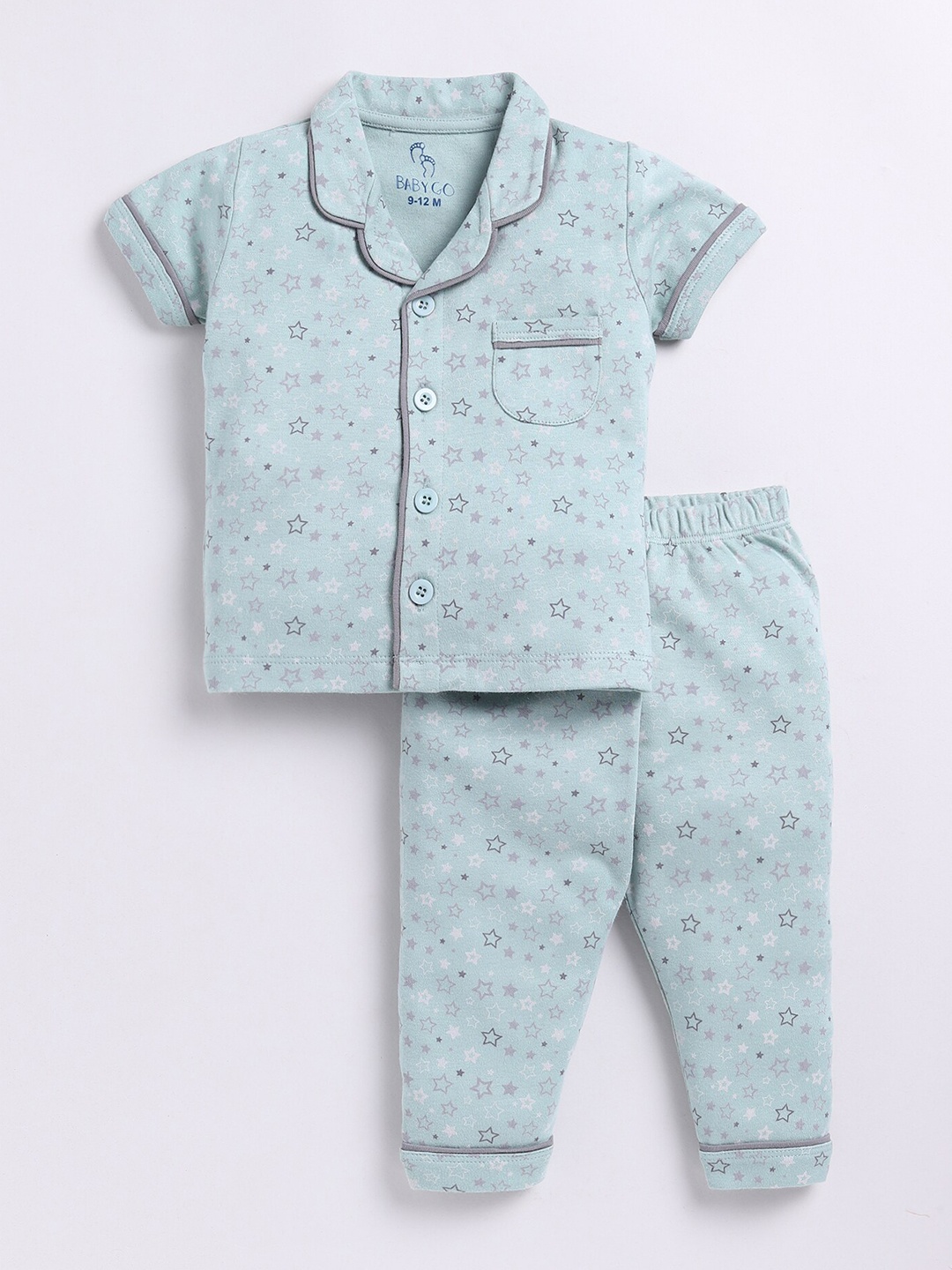 

BABY GO Boys Printed Pure Cotton Shirt with Pyjamas, Green