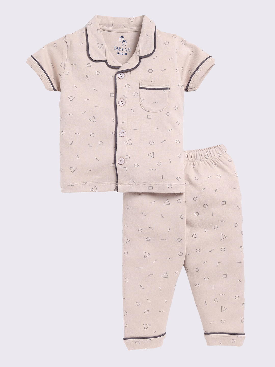 

BABY GO Boys Printed Pure Cotton Shirt with Pyjamas, Beige