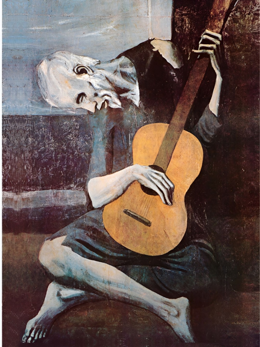 

Adventures India Brown & Orange The Old Guitarist Wooden Painting Wall Art