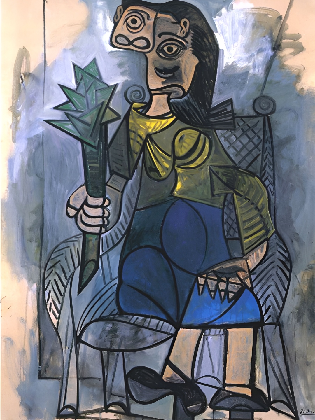 

Adventures India Peach & Blue Woman with Artichoke (1941) Wooden Wall Paintings