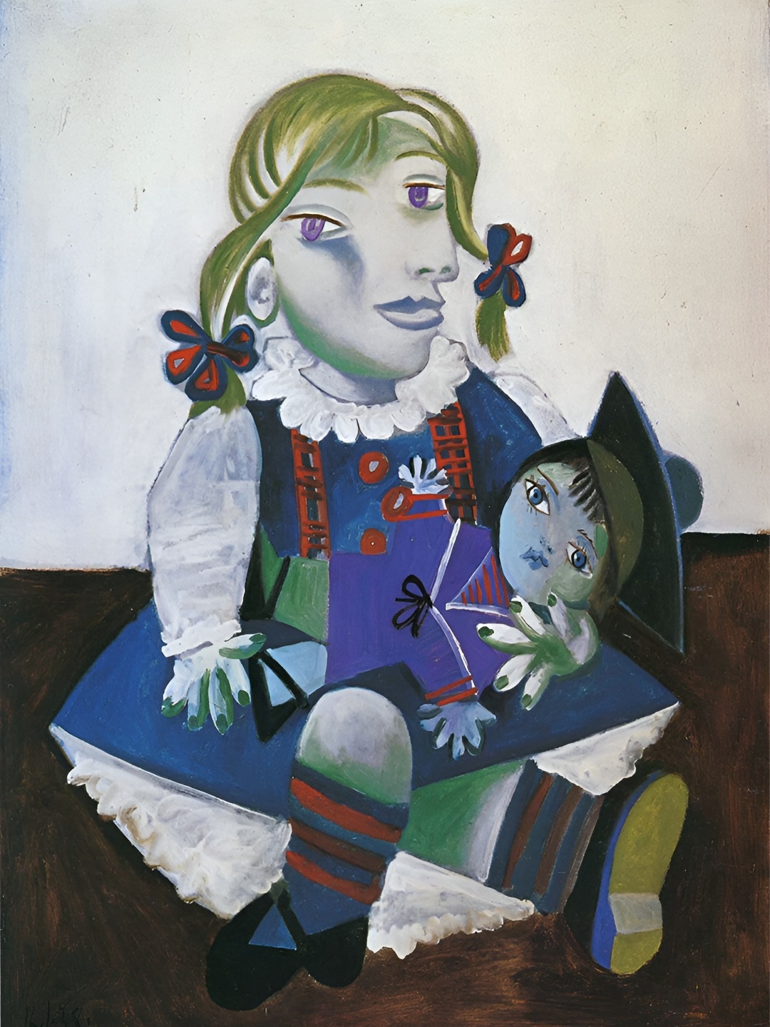 

Adventures India Blue & Grey Maya With Her Doll Wooden Painting Wall Art