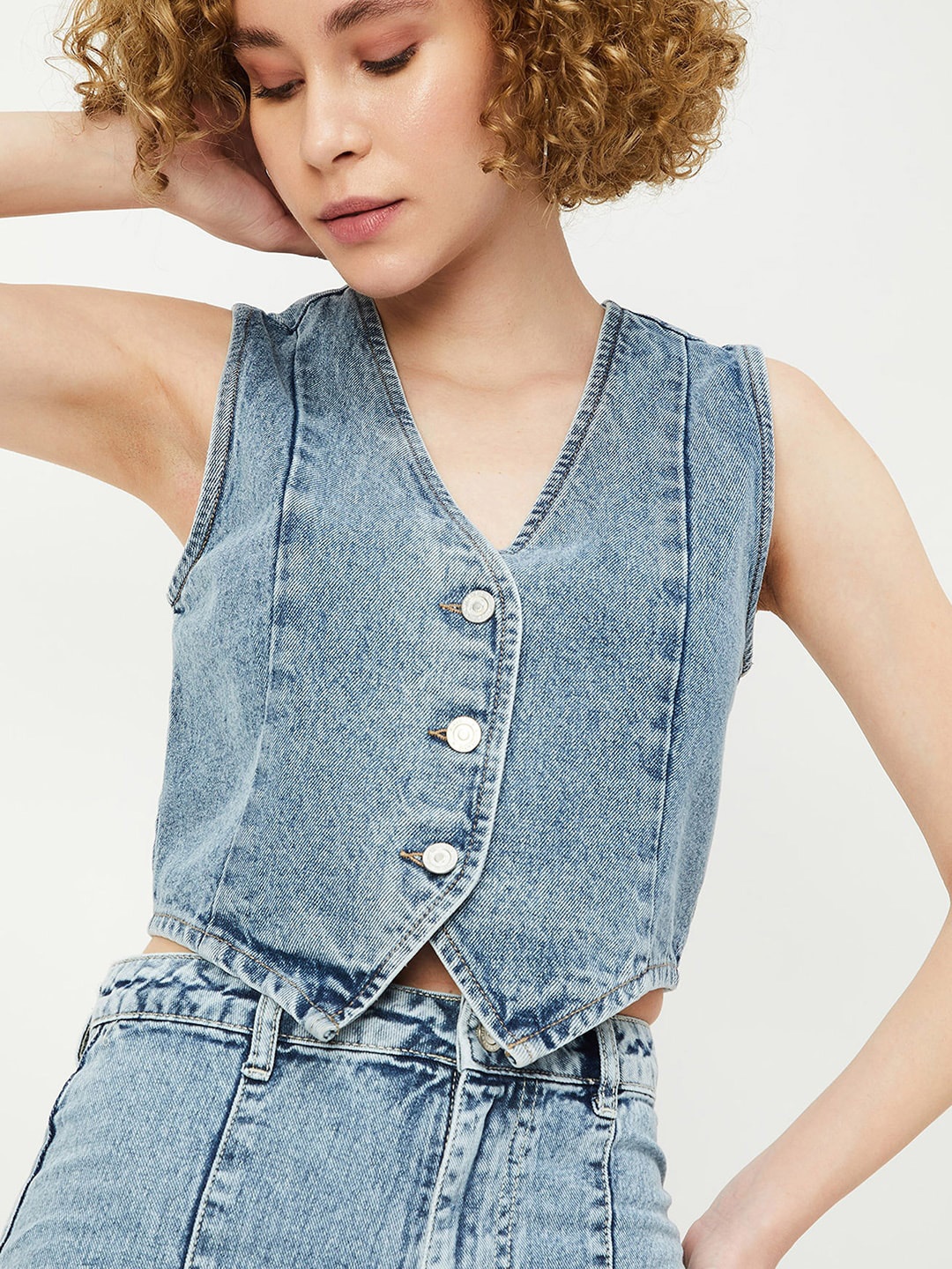 

max Washed Pure Cotton Denim Jacket, Blue