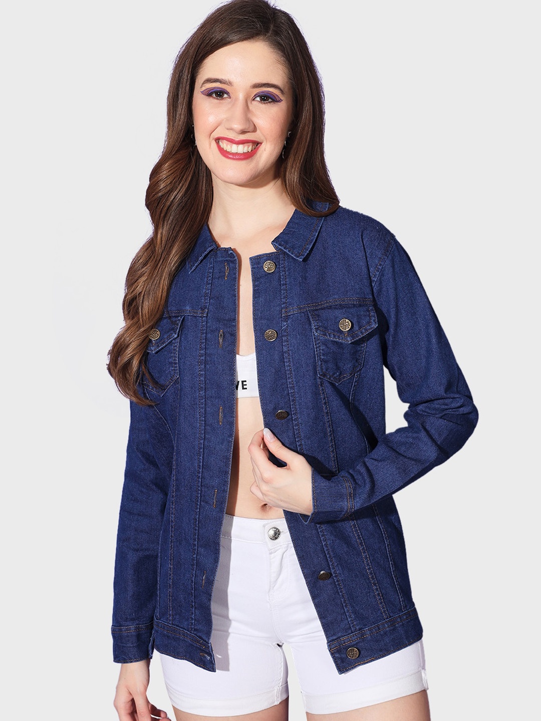 

BUY NEW TREND Washed Spread Collar Lightweight Longline Denim Jacket, Blue