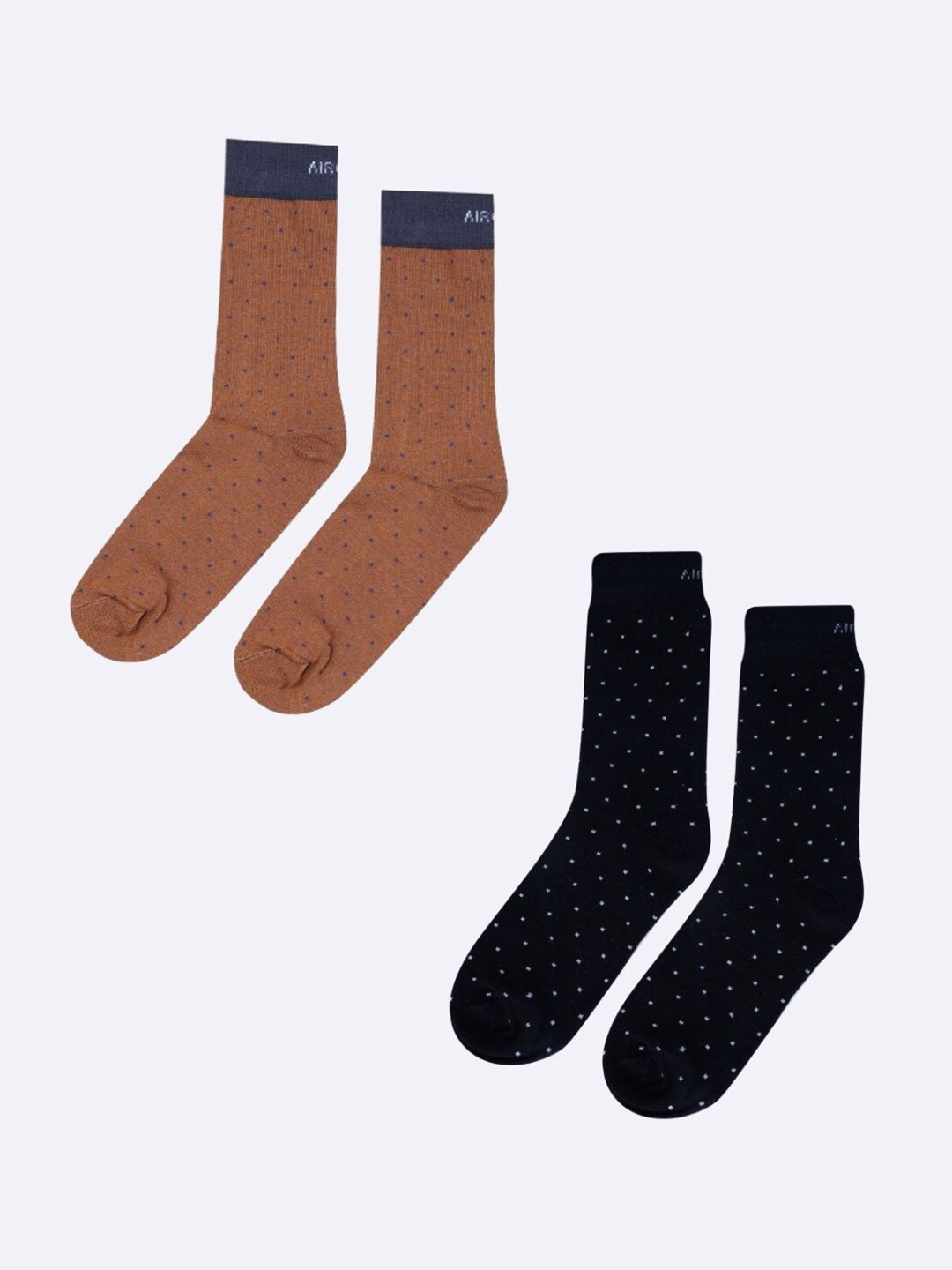 

AIR GARB Unisex Pack of 2 Polka Dot Printed Cotton Calf-Length Socks, Brown