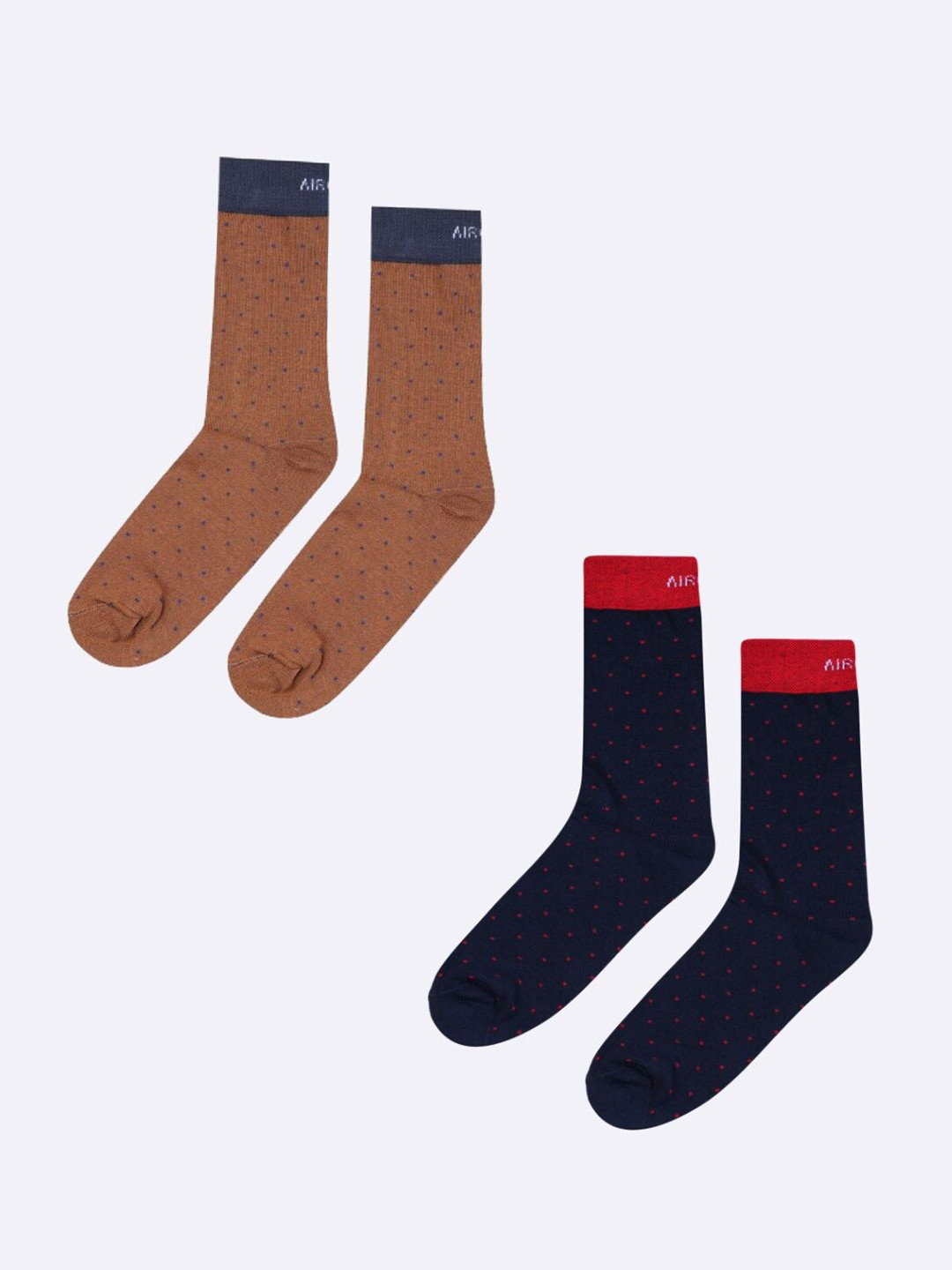 

AIR GARB Pack Of 2 Polka Dot Printed Calf-Length Socks, Brown