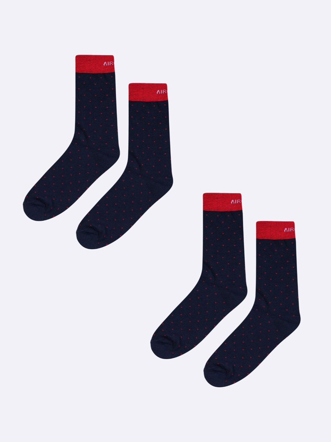 

AIR GARB Pack Of 2 Polka Dot Printed Breathable Calf Length Socks, Navy blue