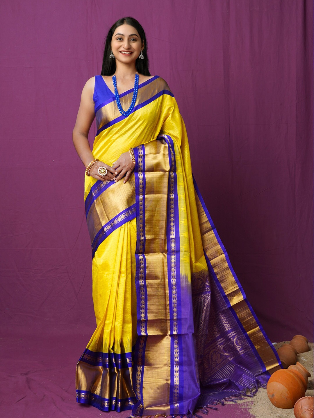 

Unnati Silks Ethnic Motifs Woven Design Zari Silk Cotton Saree, Yellow