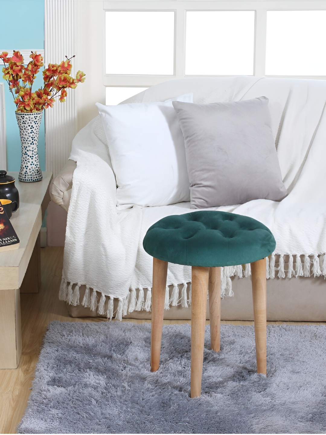 

Shadowkart Green Textured Puffies Velvet Ottoman