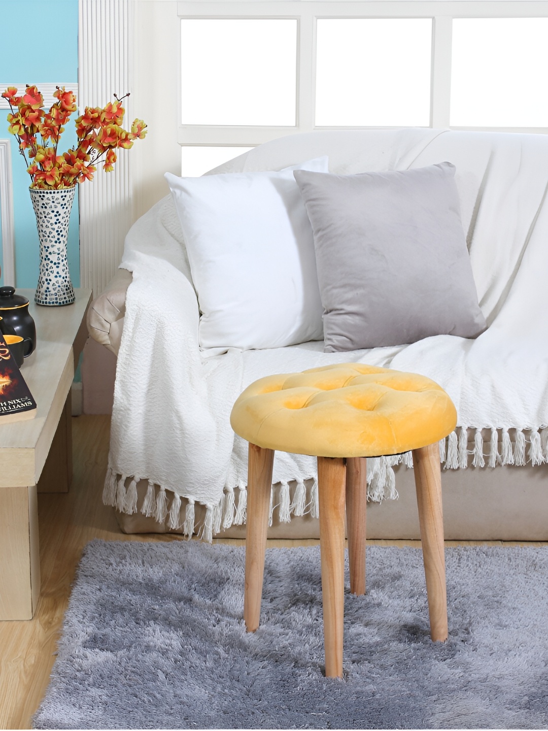 

Shadowkart Yellow Round Wooden Ottoman