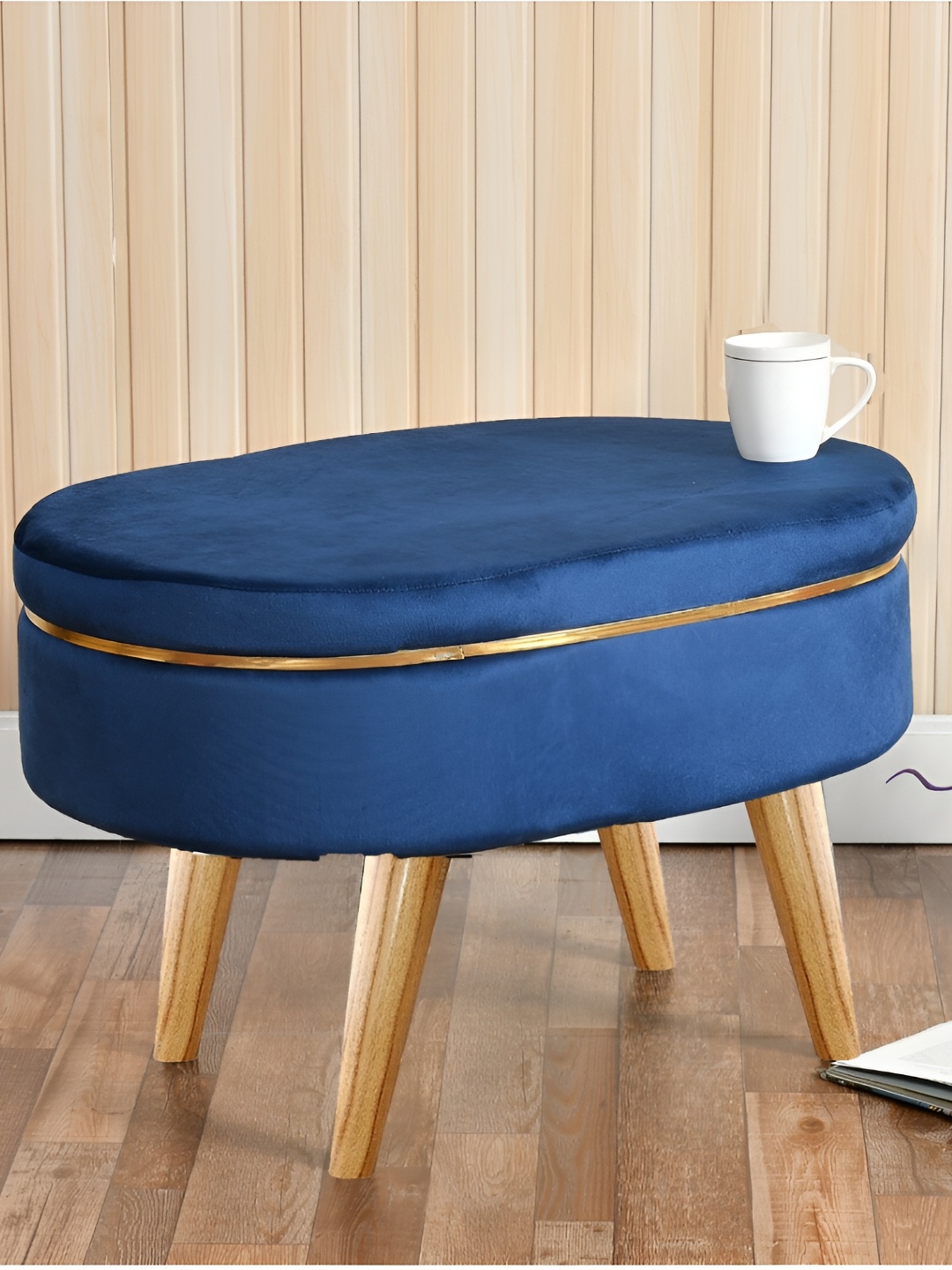 

Shadowkart Blue Wooden Pouffes Sitting Mudda Ottomans