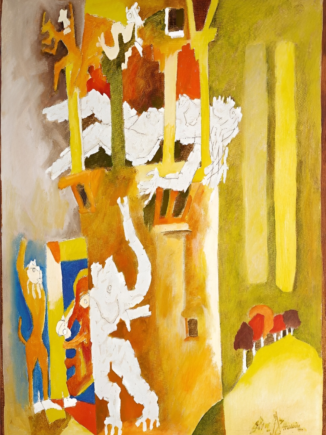 

Adventures India Yellow Wooden Painting Wall Art, Multi