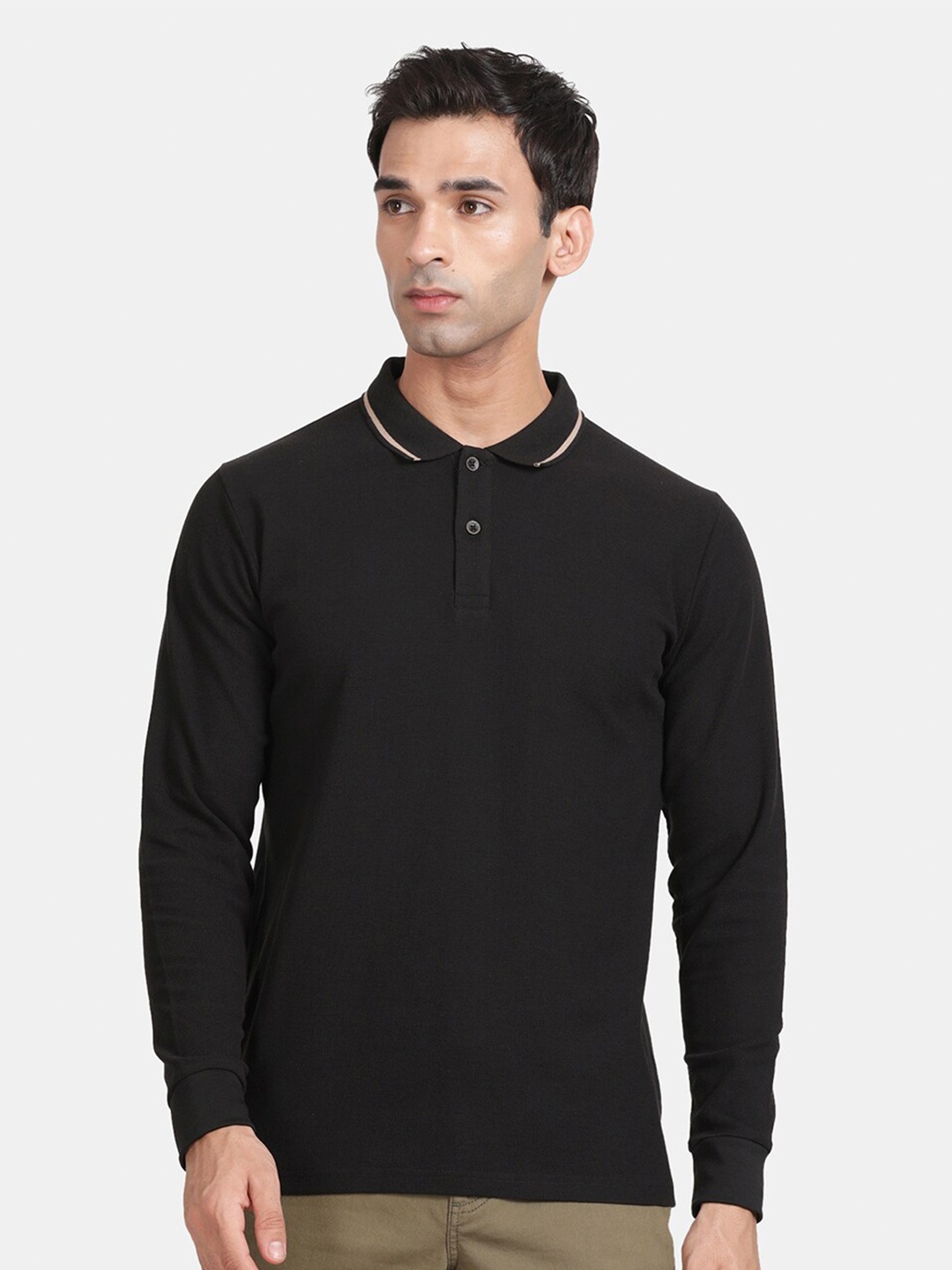 

t-base Men Polo Collar Relaxed Fit Cotton T-shirt, Black