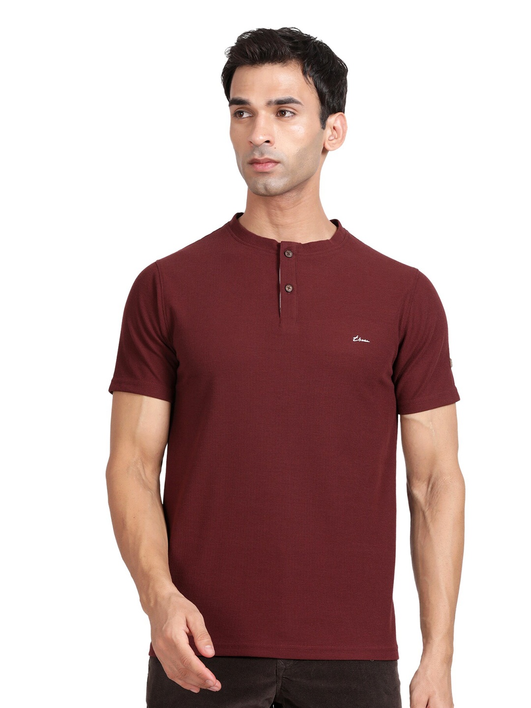 

t-base Henley Neck Relaxed Fit T-shirt, Burgundy