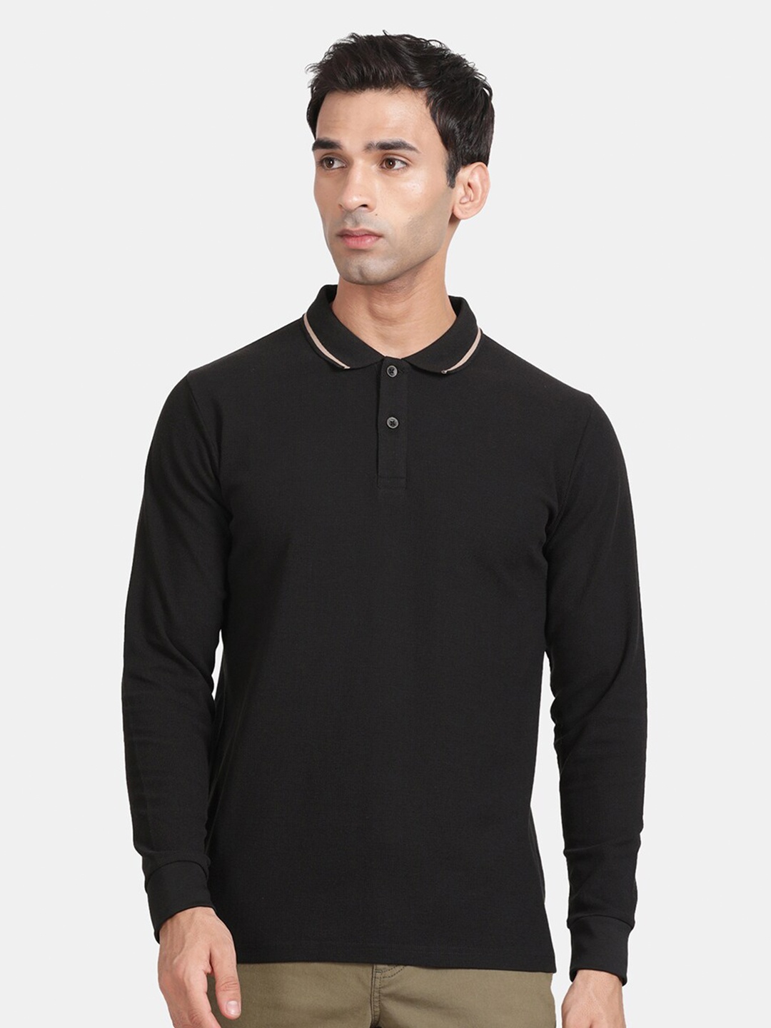 

t-base Polo Collar Relaxed Fit Cotton T-shirt, Black