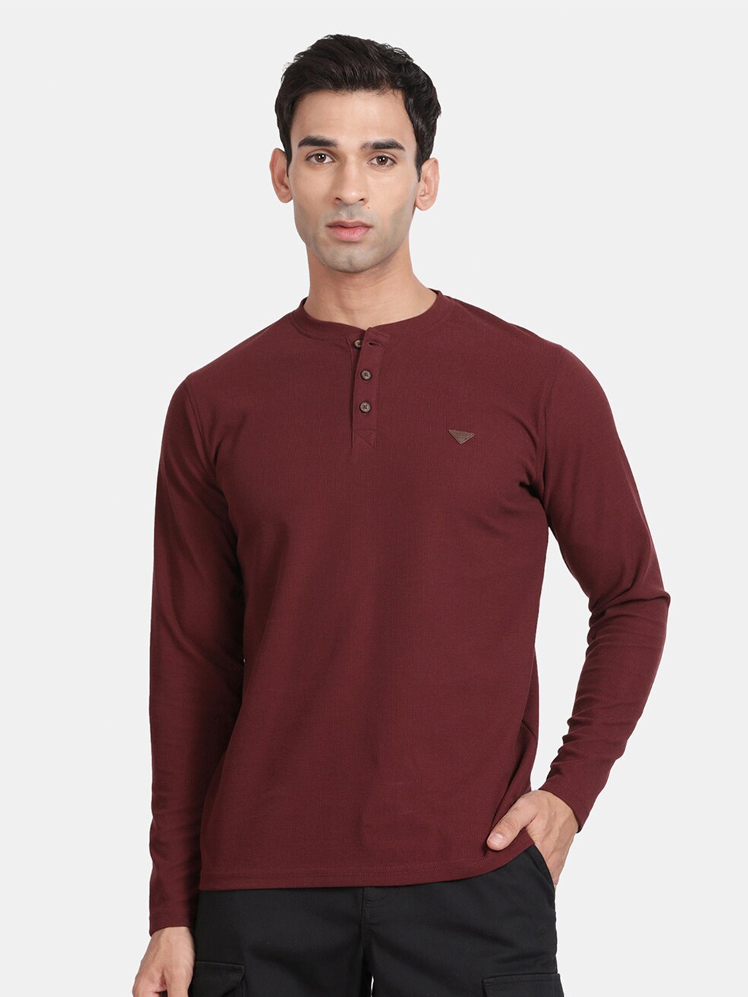 

t-base Solid Henley Neck T-shirt, Burgundy