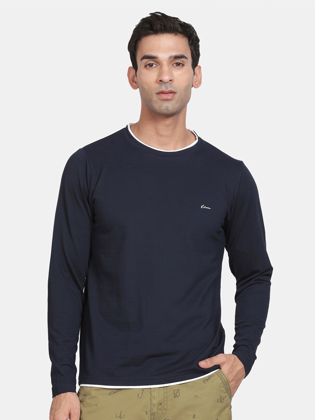 

t-base Round Neck Relaxed Fit Cotton T-shirt, Navy blue