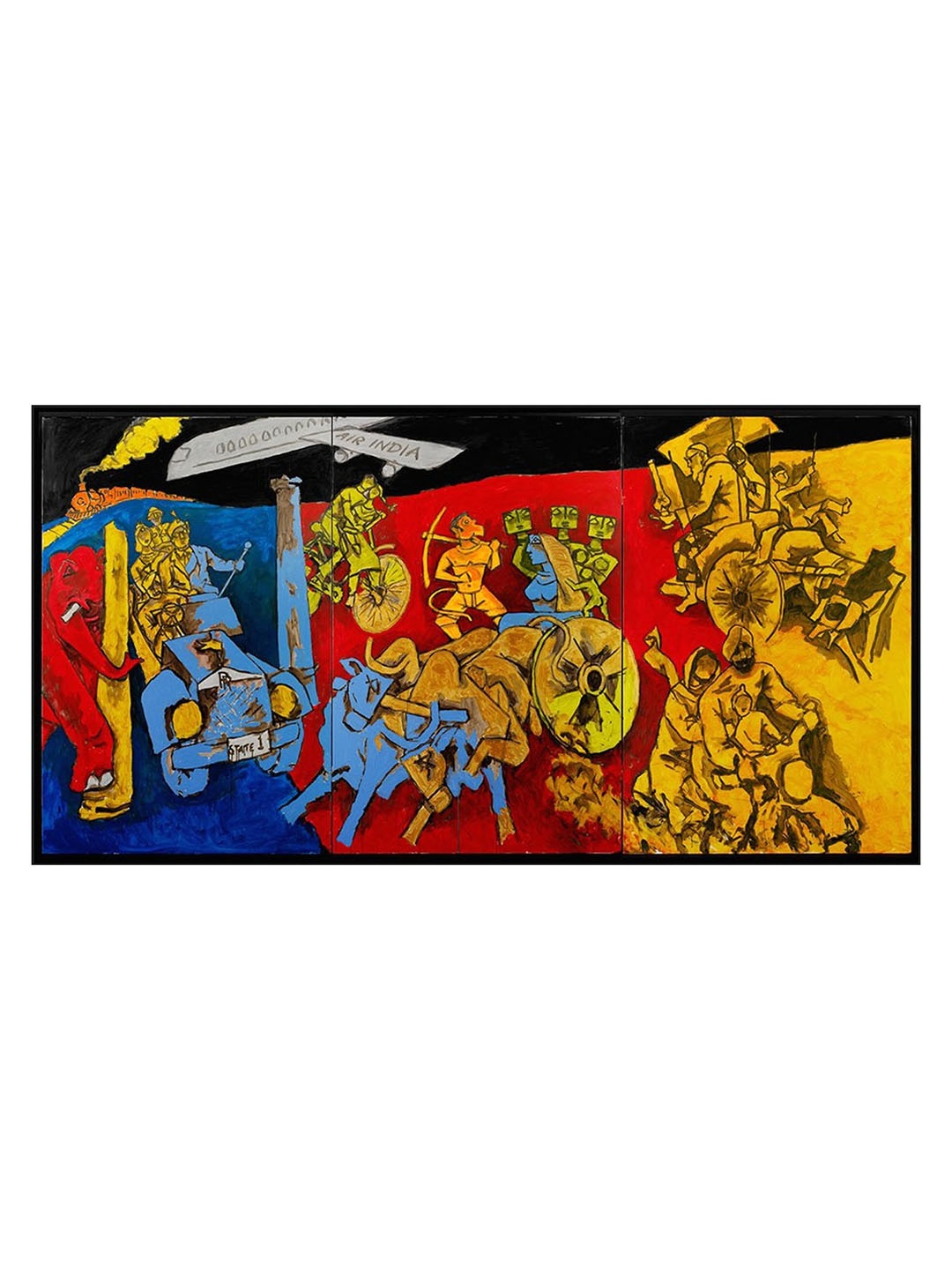 

Adventures India Red & Blue Wooden Painting Wall Art