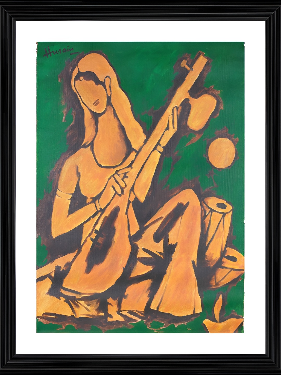 

Adventures India Green & Orange Wooden Painting Wall Art