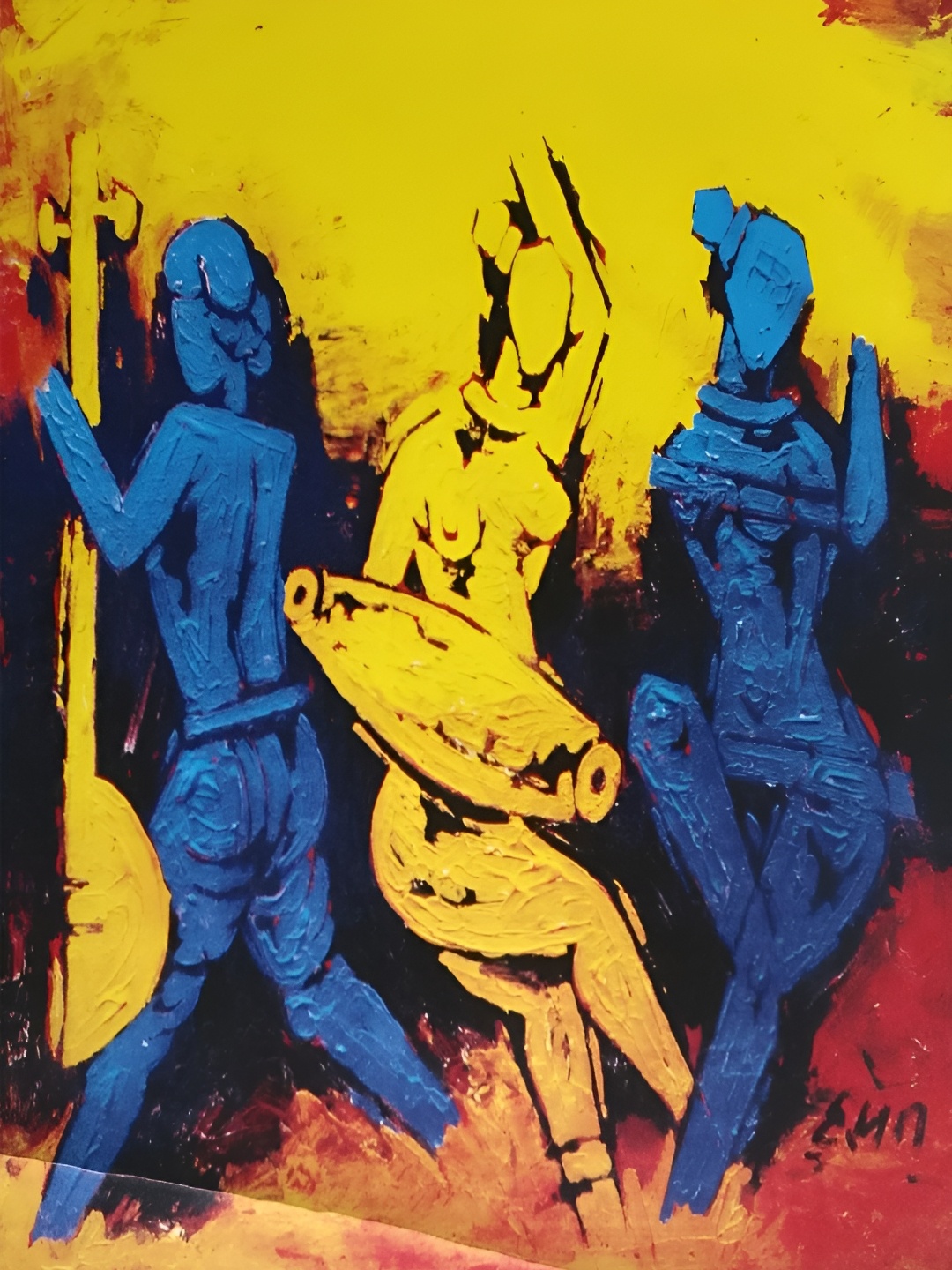 

Adventures India Blue & Yellow Wooden Painting Wall Art