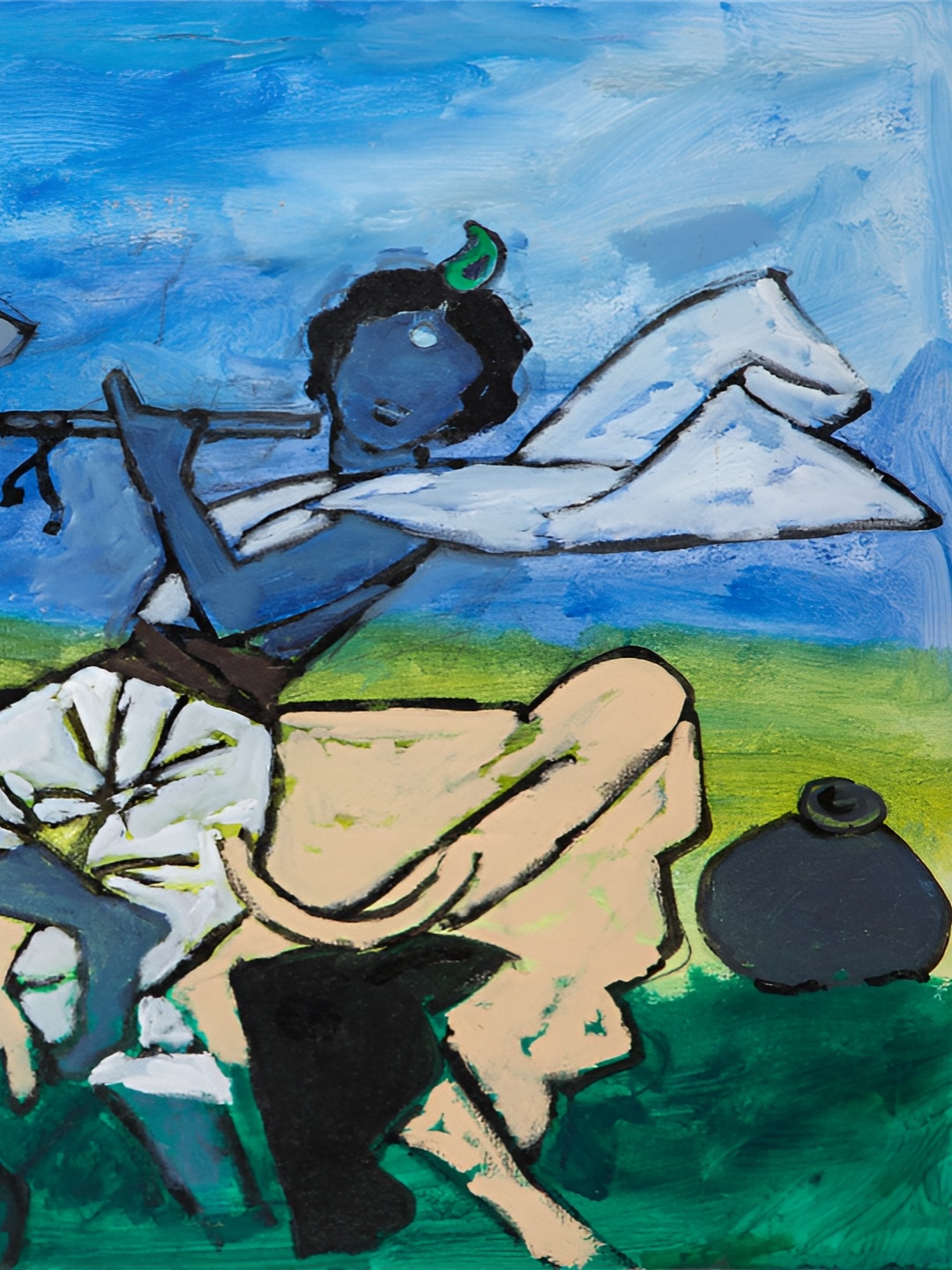 

Adventures India Blue & Green Religious Wooden Wall Painting
