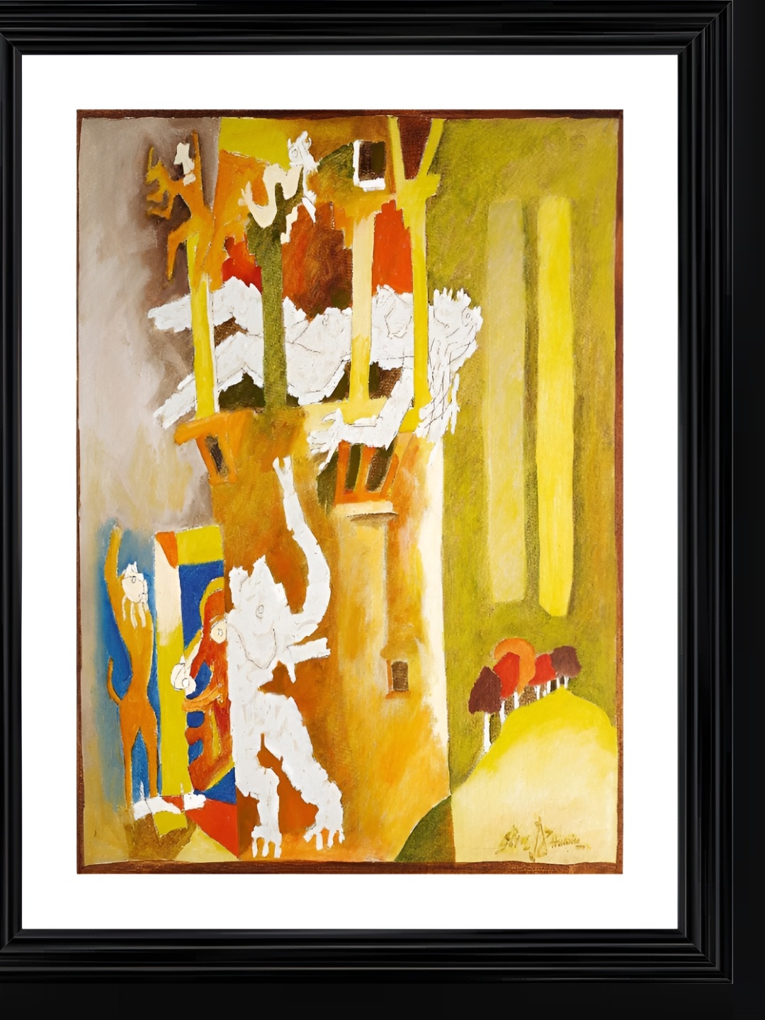 

Adventures India Yellow & White Wooden Portrait Wall Painting