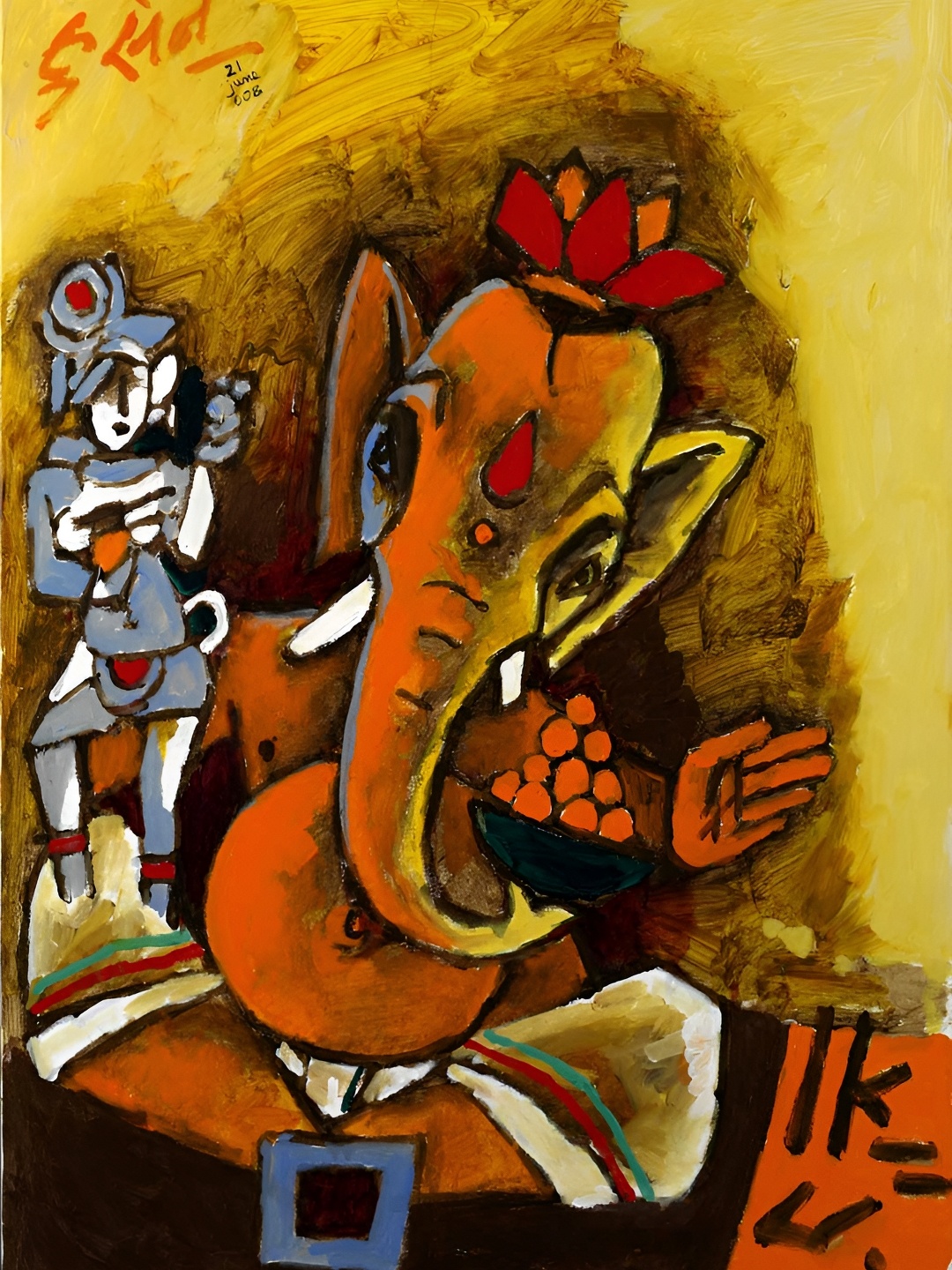

Adventures India Yellow & Orange Ganesha Tes Wooden Wall Art