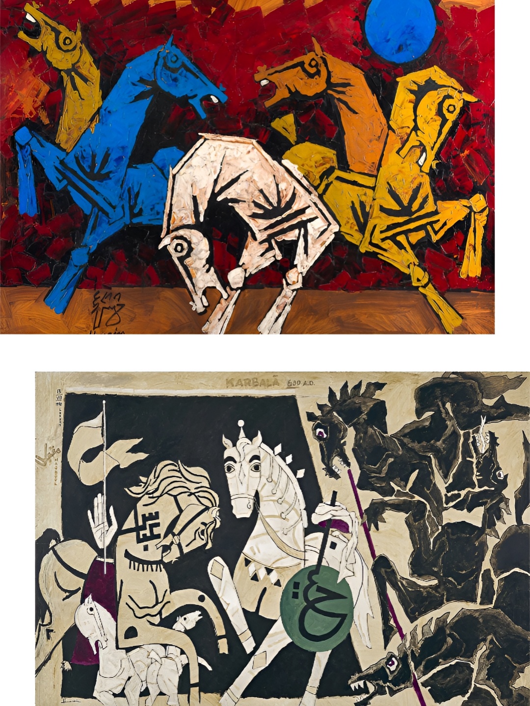 

Adventures India Red & Blue 2 Pieces Five Horses Wooden Wall Art