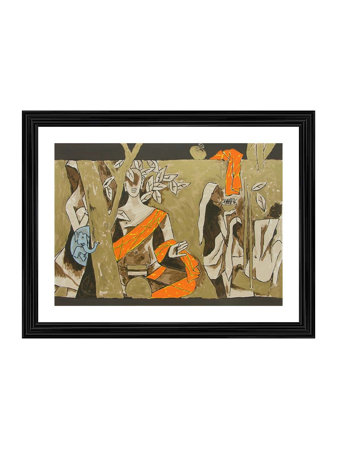

Adventures India Orange & Beige Wooden Painting Wall Art