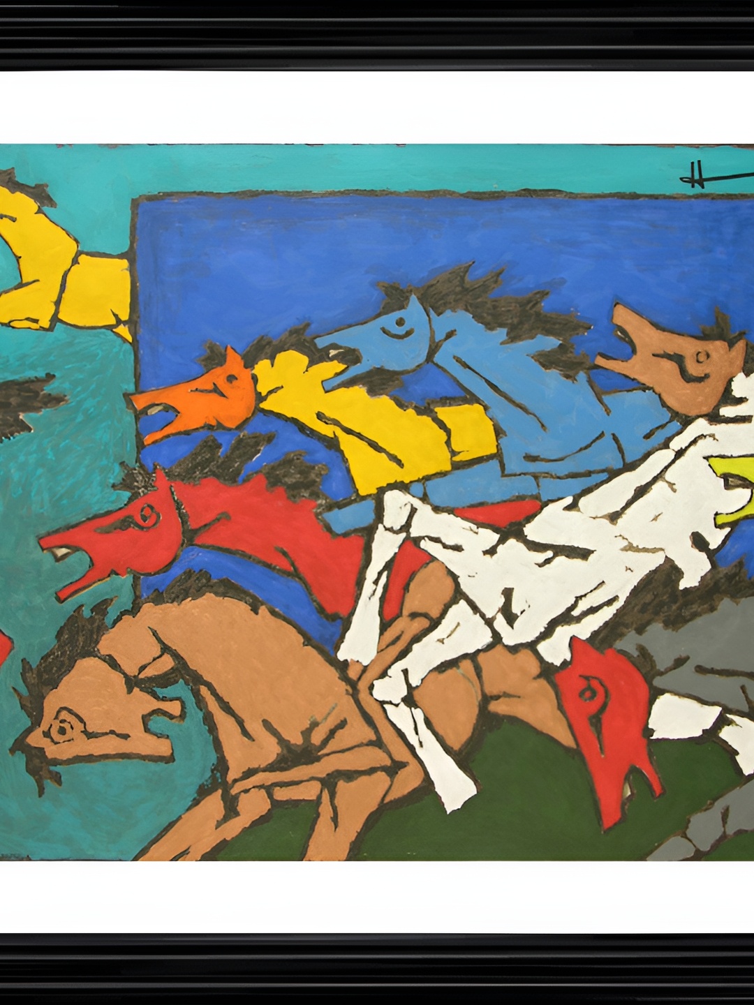 

Adventures India Blue & Yellow Village Horses Wooden Wall Art