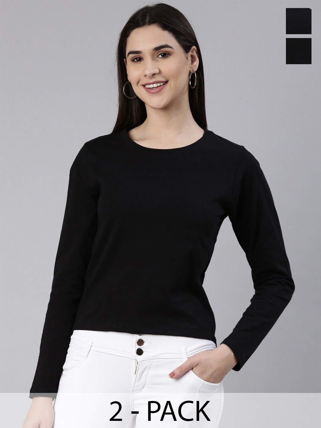 

Kryptic Pack Of 2 Round Neck Long Sleeves Cotton Slim Fit T-shirt, Black
