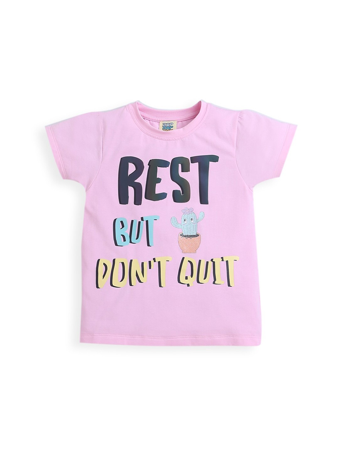 

ZIP ZAP ZOOP Girls Typography Printed Pure Cotton T-shirt, Pink