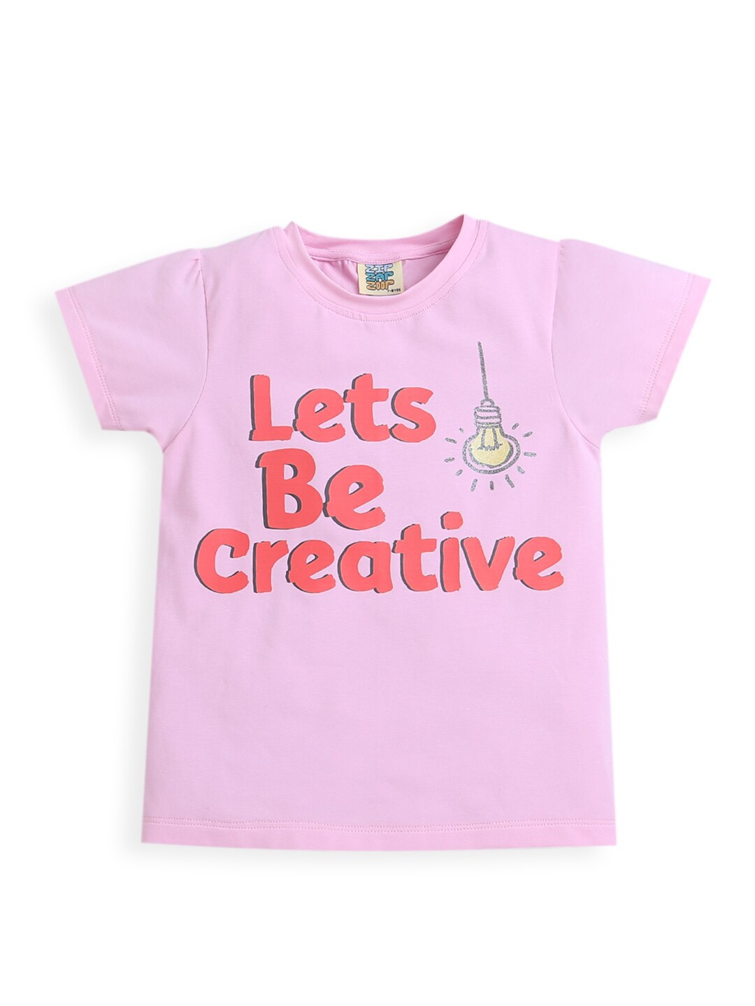 

ZIP ZAP ZOOP Girls Typography Printed Pure Cotton T-shirt, Pink