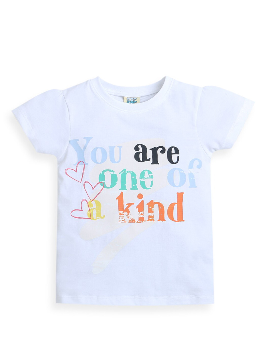 

ZIP ZAP ZOOP Girls Typography Printed Pure Cotton T-shirt, White