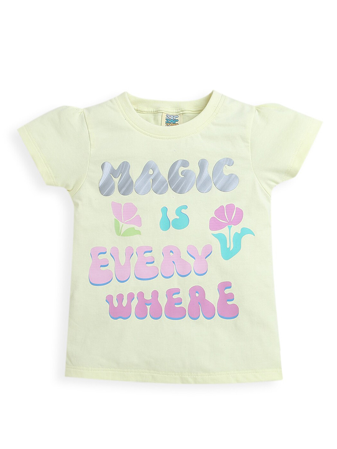 

ZIP ZAP ZOOP Girls Typography Printed Pure Cotton T-shirt, Yellow