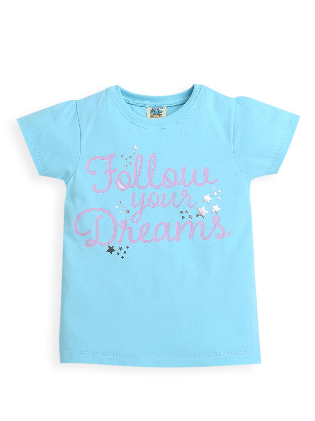 

ZIP ZAP ZOOP Girls Typography Printed Pure Cotton T-shirt, Blue