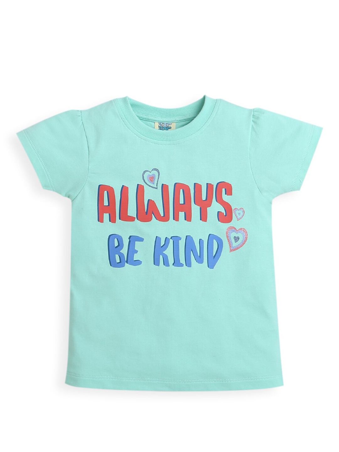 

ZIP ZAP ZOOP Girls Typography Printed Pure Cotton T-shirt, Green