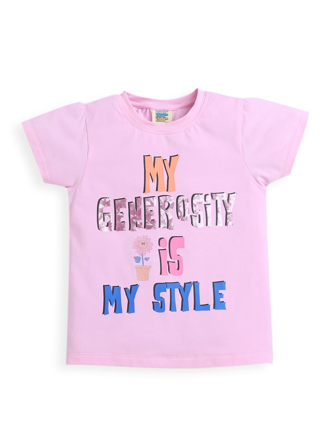 

ZIP ZAP ZOOP Girls Typography Printed Pure Cotton T-shirt, Pink