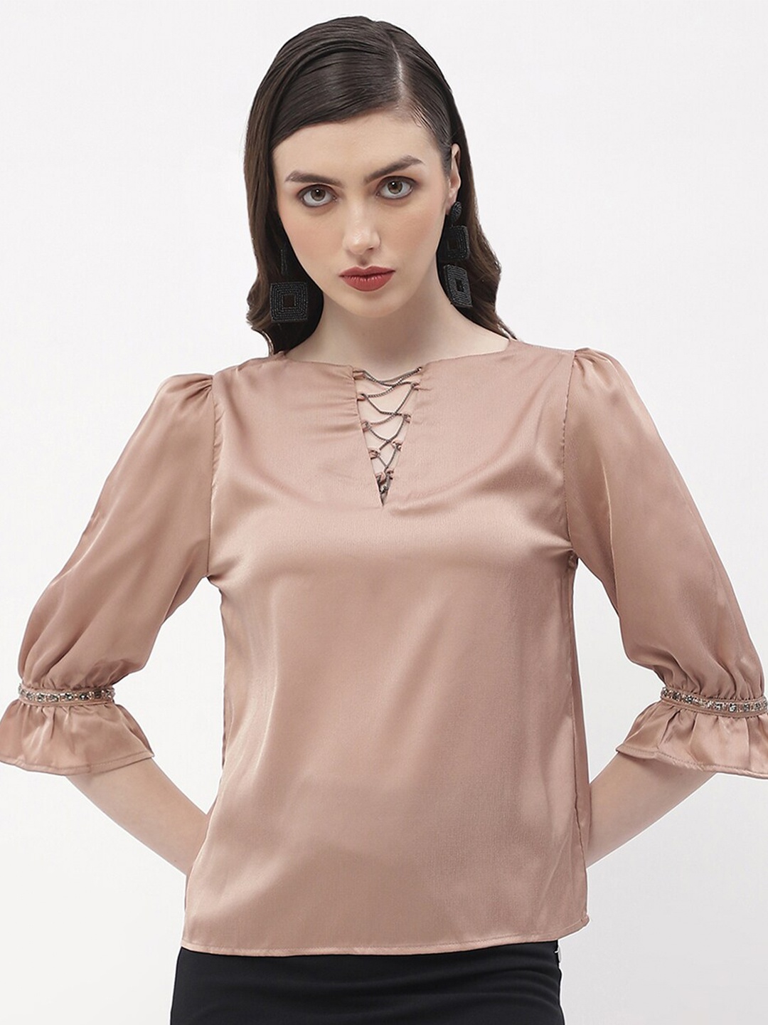 

Madame Round Neck Regular Top, Camel brown