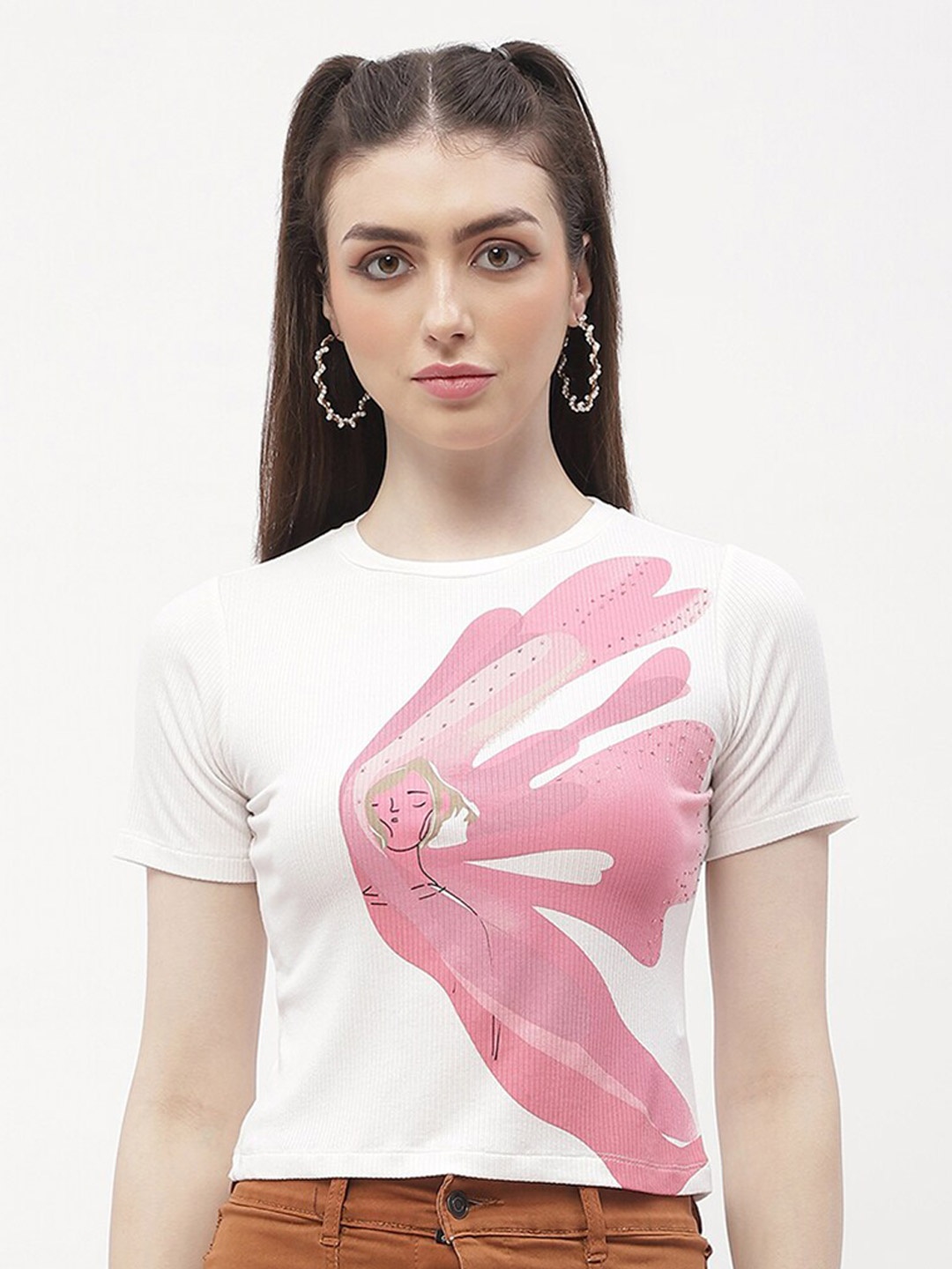 

Madame Graphic Printed Cotton Top, Off white
