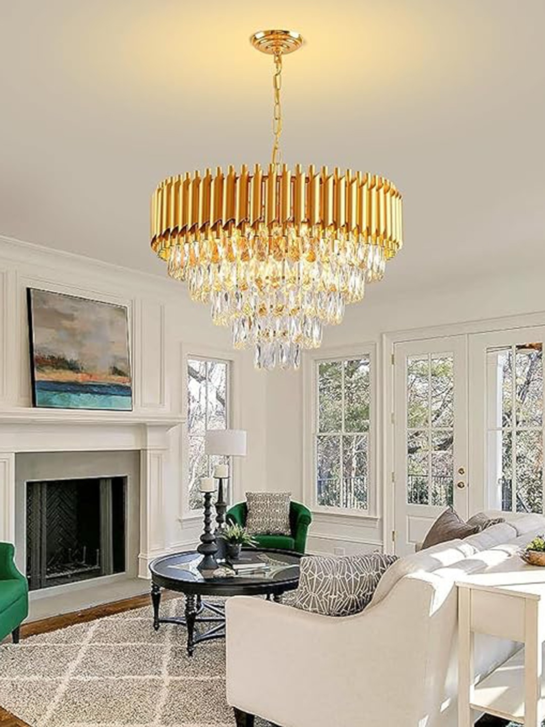 

ADWAIT Beige & Transparent Textured Glass Self Assembly Traditional Ceiling Lamp