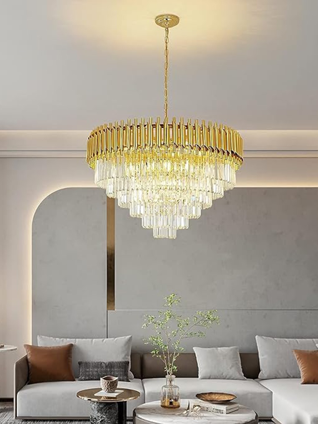 

ADWAIT Gold Toned & Transparent 6 Tier Ceiling Lamp