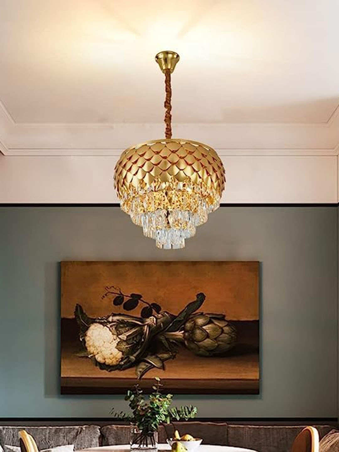 

ADWAIT Gold Toned & Transparent 3 Tier Ceiling Lamp