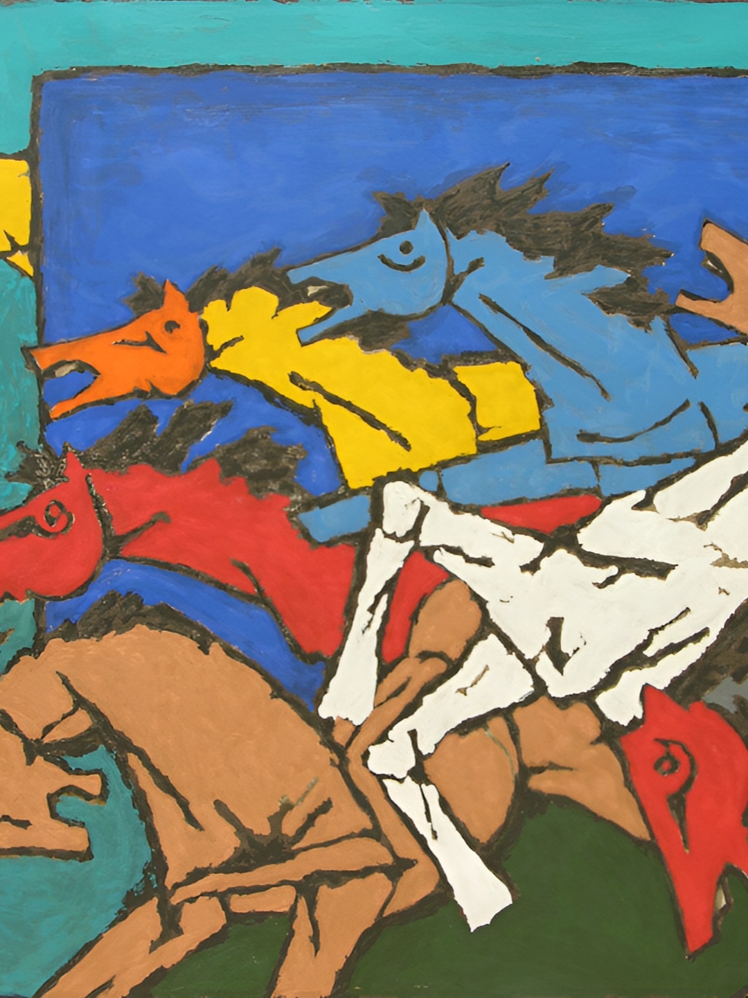 

Adventures India Blue & Yellow Village Horses Wooden Wall Art