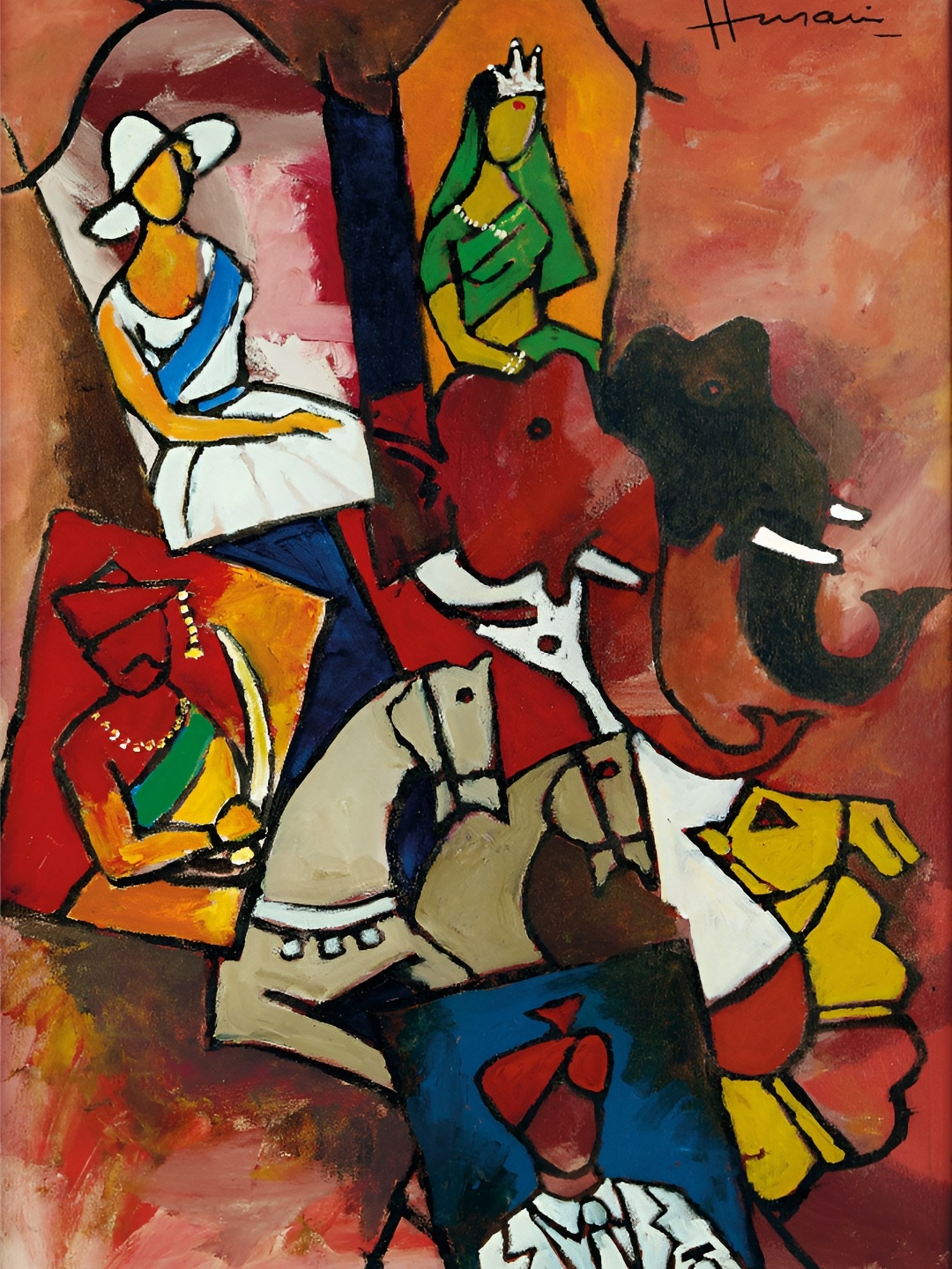 

Adventures India Red & White Wooden Wall Painting