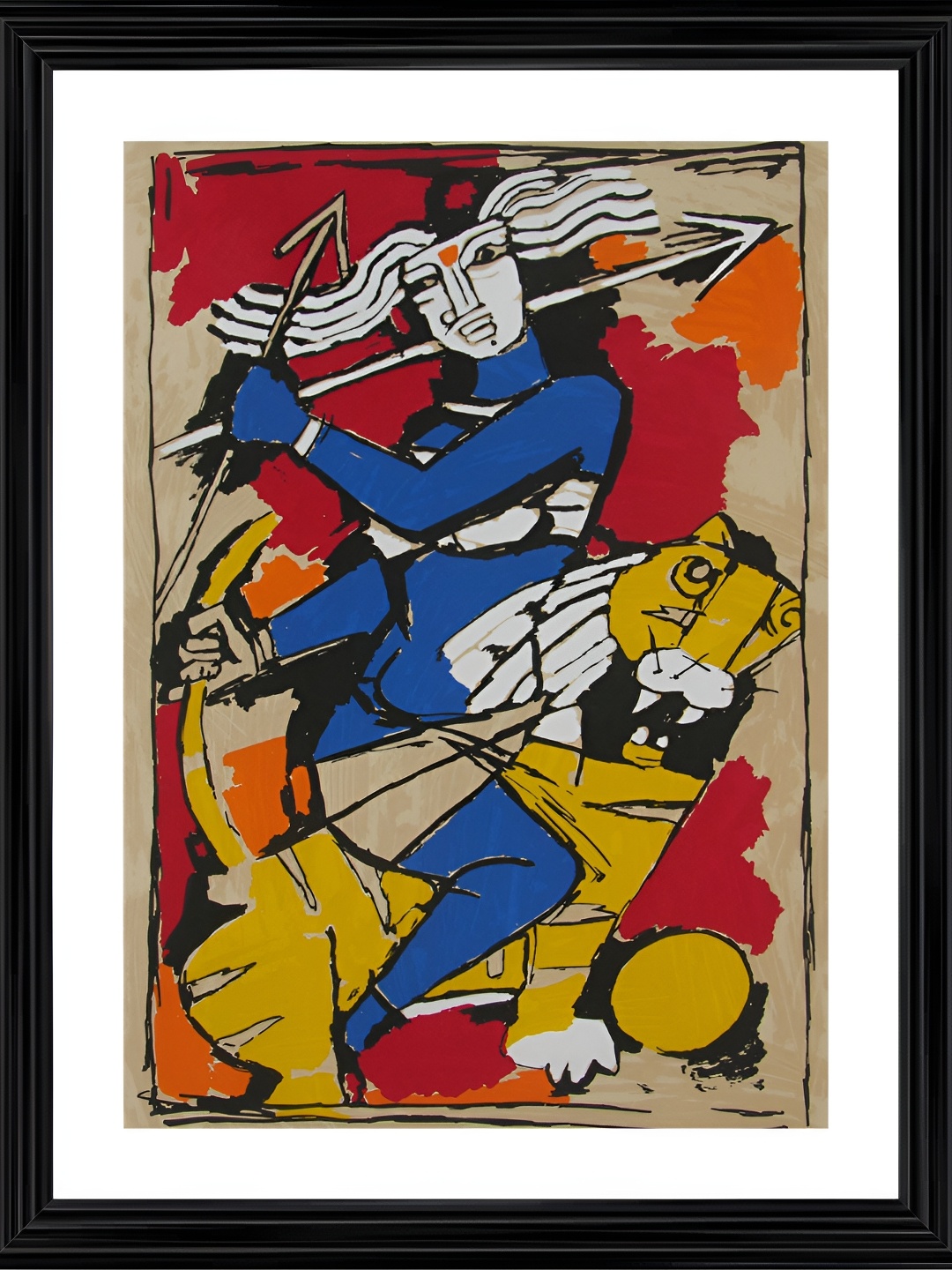 

Adventures India White & Blue Goddess Durga Wooden Painting Wall Art