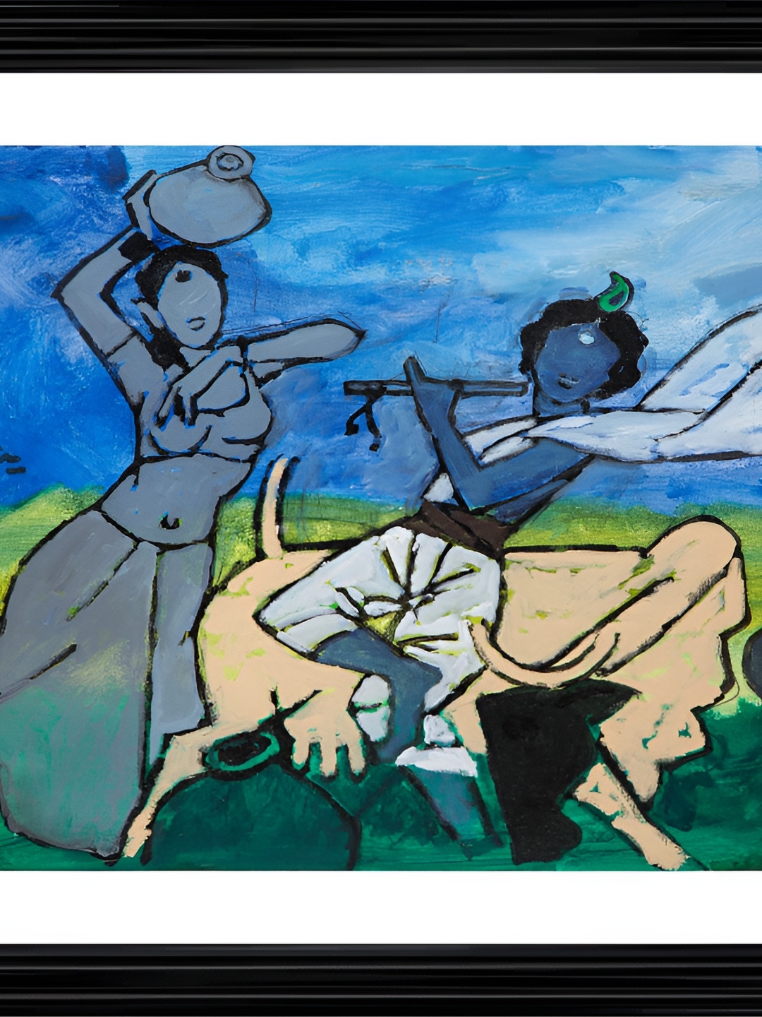 

Adventures India White & Blue Wooden Portrait Wall Painting