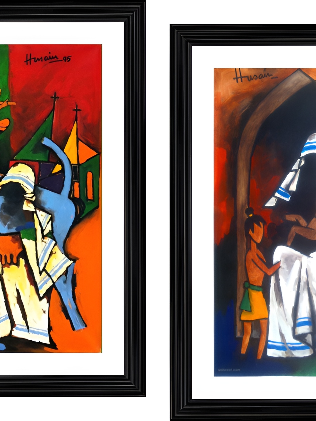 

Adventures India White & Blue 2 Pieces Wooden Painting Wall Arts