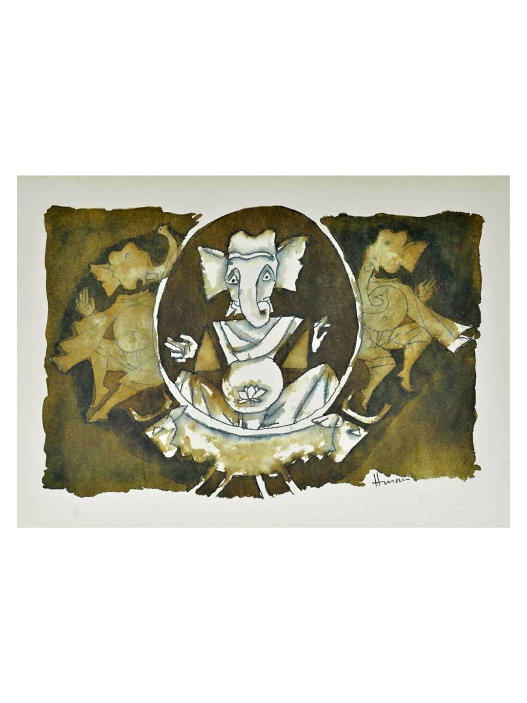 

Adventures India Green & White Wooden Painting Wall Art