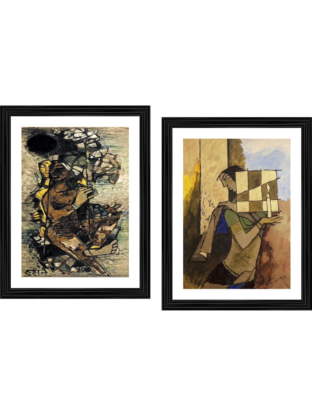 

Adventures India Green & White 2 Pieces Wooden Painting Wall Arts