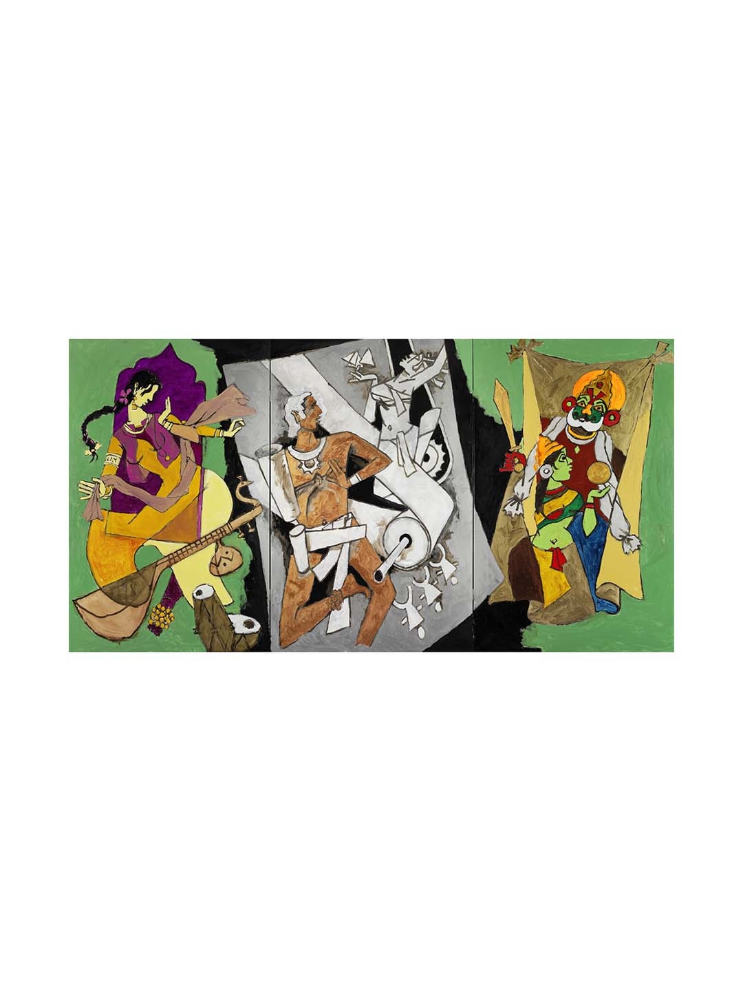 

Adventures India Green & Grey Wooden Painting Wall Art